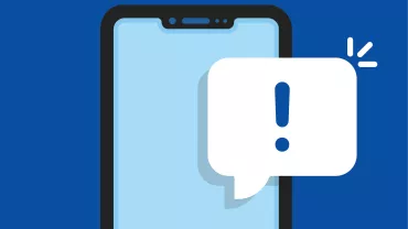 Illustration of a smartphone with a notification bubble showing an exclamation mark.
