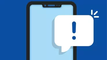 Illustration of a smartphone with a notification bubble showing an exclamation mark.