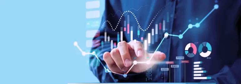 Person interacting with a digital financial chart on a screen.