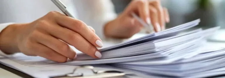 A person writing on a piece of paper with a pen, focused on their task.