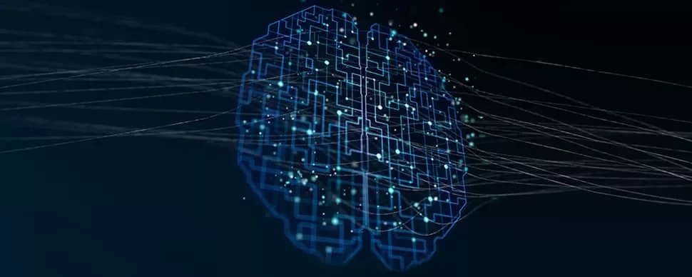 Digital illustration of a brain with glowing blue lines