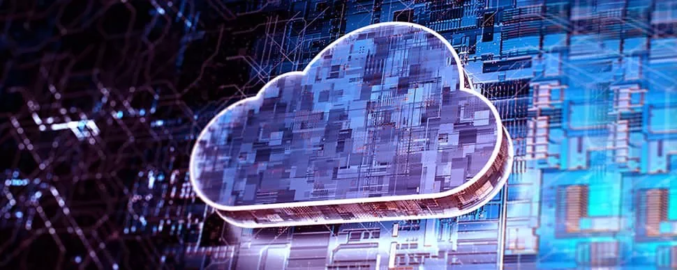 Digital cloud symbol over a circuit board background